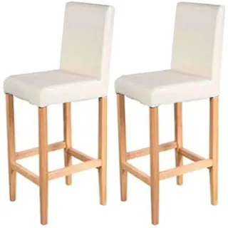 Mendler 2er-Set Barhocker Vicenza, Barstuhl Tresenhocker, Holz+LEDER creme, helle Beine