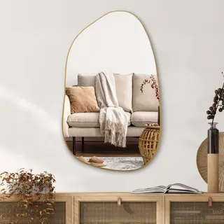 PERFNIQUE Asymmetrischer Spiegel 85 x 52 cm, Goldene Unregelmäßiger Wandspiegel, Modernes Dekorativ für Wohnzimmer, Badezimmer, Schlafzimmer, Eingangsbereich