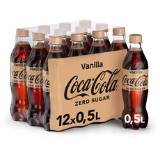 Coca-Cola Zero Sugar Vanilla - prickelndes, koffeinhaltiges Getränk mit originalem Vanillegeschmack - ohne Zucker - in praktischen Einweg Flaschen (12 x 500 ml)