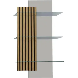 Moderano Wandregal , Greige, Wildeiche , Holz, Glas, Holzwerkstoff , Wildeiche , furniert , 60x108x28 cm , Holzmöbel, Wohnwände Holz, Wohnwand Serien Holz