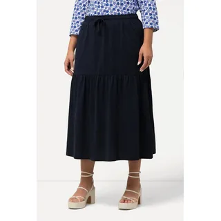 Ulla Popken Maxirock Jerseyrock Struktur A-Linie Volant Elastikbund schwarz 50/52