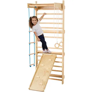 Vevor Schwedische Leiterwand 15-stufiges Kletterspielzeug aus Holz für Indoor-Spielplätze, 100 kg Tragkraft, Schwedische Wandleiter für Kinder & Erwachsene, Sprossenwand Turnwand aus Kiefernholz