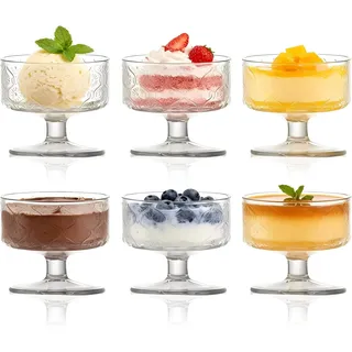 Haayymo Dessertschalen aus Glas Eisbecher 6er-Set, Kurzstielgarnelen Cocktailgläser Vorspeise Obstsalate Puddingschalen Dessert Eisbecher mit Fuß Cocktailschales
