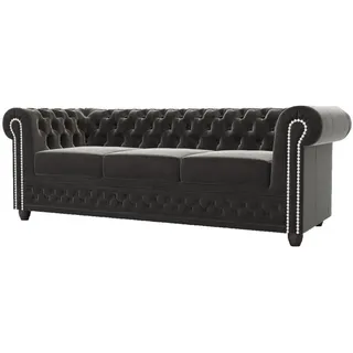 S-Style Chesterfield-Sofa 3-sitzer Nyx Schwarz Samt , Textil , Echtholz, Teilmassiv,Buche, Birke , Füllung: Komfortschaum,Komfortschaum , 203x72x86 cm , Blauer Engel, FSC Mix, Oeko-Tex®, Hergestellt in Europa , Wohnzimmer, Sofas & Couches, Sofas, Chesterfield Sofas