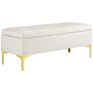 Homcom Sitzbank mit Stauraum, Polsterbank mit Samtoptik, Metallbeine, für Wohnzimmer, Schlafzimmer, Flur, 120 x 44 x 44,5 cm, Beige