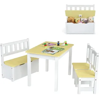Costway Kindersitzgruppe 4-teilig mit Stauraum Kiefernholz natur beige