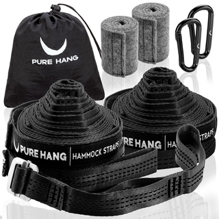 PURE HANG Hängematte Befestigung Hängematten Aufhängung Set Aufhängeset für Hängematte Baum Outdoor Camping Reise - Längenverstellbares Komplett-Set (Schwarz)