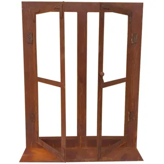 Deko Fenster 60x46 cm hoch zum Öffnen auf Platte Sprossen Rost Edelrost Gartendeko Wetterfest Fensterrahmen Metallfenster