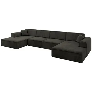 altdecor Eckcouch Samt 6-Sitzer Schwarz
