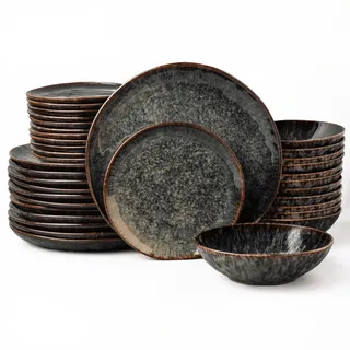 YEZEY 12-Personen Tafelservice Modernes Minimalistisches Geschirrspüler Set Teller Gelb-Grün Kasai - Gelb, Grün