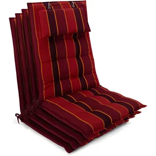 Beautissu 4er Set Sun-HL Hochlehner Auflage 120x50x8cm Rot-Anthrazit-Gestreift
