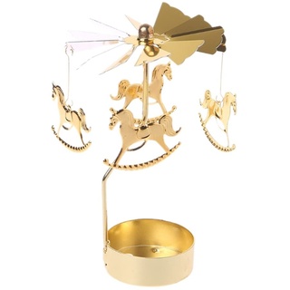Hölzernes Pferd Teelicht Karussell Glas Teelichthalter Gold Teelichtglas Rotierender Kerzenhalter Eisen Metall Kerzenständer für Valentinstag Deko Geschenk Hochzeit Dekoration Wohnzimmer Tischdeko