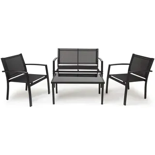 Mondeer Gartenmöbel Set 4-TLG, Balkon Möbel Set mit Armlehnen,Schwarz | Terrassenmöbel mit Tisch Sofa und 2 Stühlen, Wetterfestes Textilene, für Garten Balkon Außen