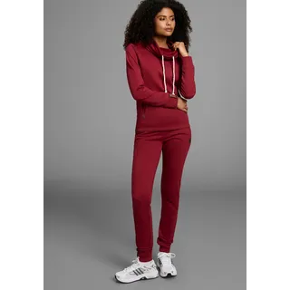 Jogginganzug OCEAN SPORTSWEAR "Essentials Joggingsuit", Damen, Gr. 40, rot (bordeaux), angeraute Sweatware, Obermaterial: 60% Baumwolle, 40% Polyester, unifarben, Sportanzüge Jogginganzug, mit Lederimitat-Details