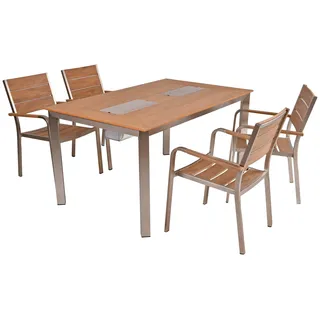 Garten-Essgruppe GARDEN PLEASURE "FLORENCE", beige (champagner, teak, optik, braun, champagner), B:150cm H:85cm T:190cm, Aluminium, Kunststoff, Sitzmöbel-Sets, Garten-Essgruppe, mit platzsparenden Stapelstühlen