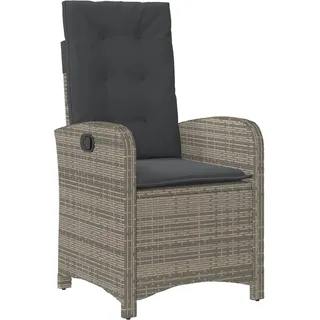 vidaXL Gartensessel Verstellbar mit Kissen Grau Poly Rattan - Grau