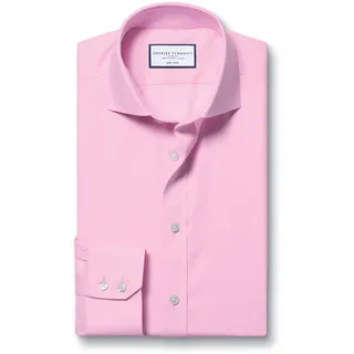 Charles Tyrwhitt Bügelfreies Twill-Hemd mit Haifischkragen - Rosa Knopfmanschette