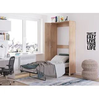 Wandbett Schrankbett TEDDY 90x200 Sonoma Eiche Vertikal Wandklappbett, Schrankklappbett, Schrank mit integriertem Klappbett, Funktionsbett inkl. Lattenrost - Braun, Bronze