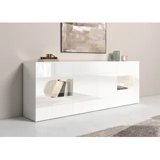 INOSIGN Sideboard »Real,Vitrine,Kommode,Schrank,komplett hochglanz lackiert« mit 4 Türen davon 2 Glastüren und 1 Schublade ohne Griff Breite 220cm, weiß