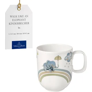 Villeroy & Boch – Boho Kids "Walk like an elephant" Kinderbecher mit Henkel groß, Spülmaschinenfest, Mikrowellensicher, Kindertasse, Tasse Kinder, Tiermotiv Elefant und Faultier, Premium Porzellan