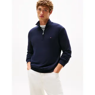 Troyer TOMMY HILFIGER "ESSENTIAL COTTON ZIP MOCK", Herren, Gr. S, blau (desert sky), Strick, Obermaterial: 100% Baumwolle, regular fit, Pullover Troyer