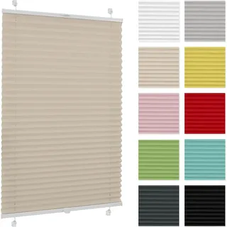 Plissee Estika ohne Bohren – 80 cm x 120 cm – Beige – Einfache Montage mit Klemmen - Beige