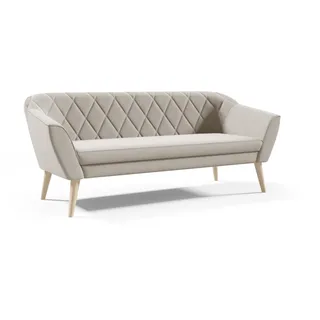GUTTO Sofa 3 Sitzer -- FOX -- Beige Sitzbank Samt Holzfüße Schnelle Lieferung skandinavischer Stil - schöne Steppung - Beige