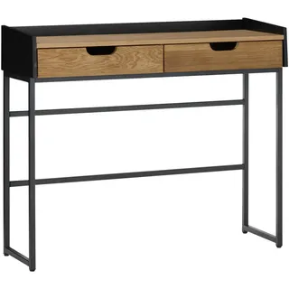 Konsolentisch , Schwarz, Eichefarben , Holz, Holzwerkstoff , Eiche , furniert, massiv , 2 Schubladen , rechteckig , 35x84x100 cm , Holzmöbel, Holztische, Wohnzimmertische Holz, Konsolentische Holz