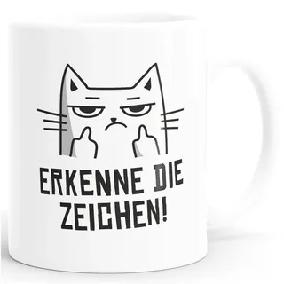 MoonWorks® Kaffee-Tasse Katze Mittelfinger Erkenne die Zeichen mit Spruch Bürotasse lustige Kaffeebecher weiß standard