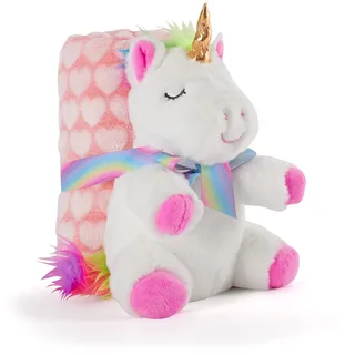 Kuscheldecke Baby Jungen Mädchen mit Kuscheltier Unicorn - Babydecke Kleinkind ab 0+ Monaten mit Plusch Spielzeug - Pluschtier Supersoft Weich mit Decke Kinder 1 2 3 Jahre - 120x80 cm (Einhorn Weiß)