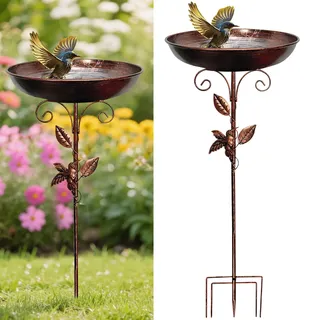 Vogelbad für Garten Metall Vogeltränke Stehend Garten Deko Groß 82cm, Wasserschale für Wildvögel, Wassertränke Für Vögel, Gartendeko Draußen, Wasserstelle, Vogeltränke Winterfest Frostsicher (I)
