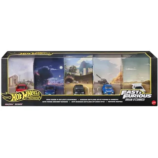 Hot Wheels Premium Fast und Furious 5er-Set Metallautos | Set aus 5 Spielzeugfahrzeugen im Maßstab 1:64 aus der Filmreihe in Sammlerbox, JMN13