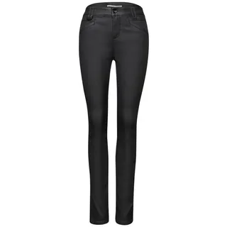 STREET ONE Damen 3715973 Slim Fit Coated Hose, Black, 34W x 30L