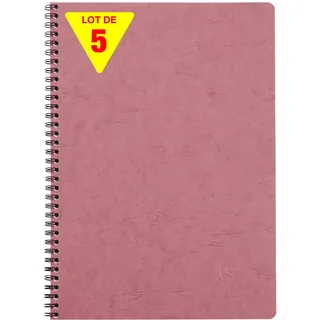 Clairefontaine 781426Cpack - Packung 5x Spiralbücher Age Bag DIN A4 21x29,7cm, 50 Blatt kariert 90g Einband gekörnt mit Lederstruktur, Altrosa, 1 Pack
