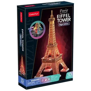 CubicFun 660534 3D Puzzle, Eiffelturm LED, beleuchtetes 3D-Modell, Wahrzeichen von Paris, Modellbausatz mit 51 Teilen, Modellbau für Kinder ab 8 Jahren