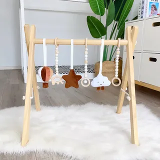 Caudblor Spieltrapez Holz Babyspielzeug Puzzle Gym inkl. Anhänger Babygymnastik aktiv Spielzeug Babyzimmer Kinderzimmer Dekoration