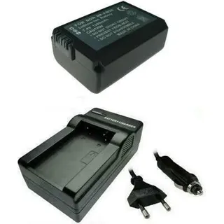 Trade-Shop 2in1 Set: Li-Ion Akku 1300mAh + Ladegerät mit KFZ Adapter kompatibel mit Sony Cybershot DSC-RX10M3, Mirrorless Alpha A3000 A5000 A6000