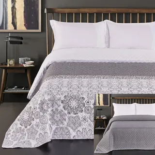 DecoKing 77214 Bettüberwurf 240 x 260 cm Grau/Silber/Weiß