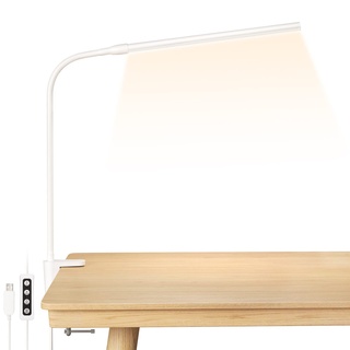 Lepro LED Schreibtischlampe Klemmbar, Tischlampe Architektenlampe mit Schwenkarm, Augenschutz Klemmleuchte USB, 3 Farben & 10 Helligkeitsstufen Dimmbar Tischleuchte für Büro, Weiß
