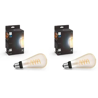 Philips Hue White E27 Große Edison Filament ST72 550lm, warmweißes Licht, dimmbar, steuerbar via App, kompatibel mit Amazon Alexa (Echo, Echo Dot), 2er Pack