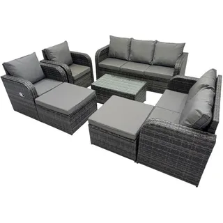 Fimous Gartenmöbelgarnitur mit Kissen Polyrattan Dunkelgrau 9-Sitzer , Metall, Kunststoff, Glas , Füllung: Schaumstoff,Schaumstoff , rechteckig , Gartenmöbel, Gartengarnituren, Gartenmöbel-Sets