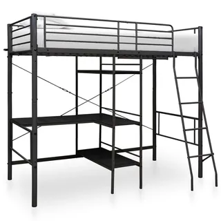 The Living Store Etagenbett mit Tischrahmen Schwarz Metall 90x200 cm - Schwarz