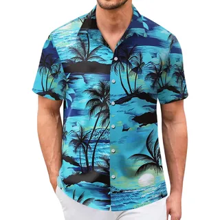 Rioofinx Hawaii-Hemd für Herren, Ärmel, Bedruckt, lässig, Knopfleiste, Sommer, Strandkleid, Grün, L