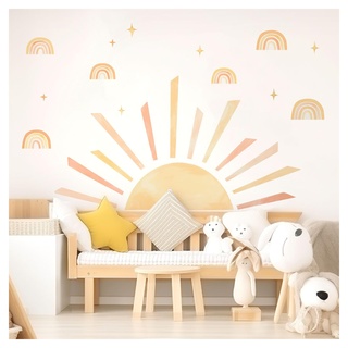 DEKO KINDERZIMMER Wandsticker Sonne Regenbogen Wandtattoo für Babyzimmer Sterne Wandaufkleber Kinderzimmer Boho Schlafzimmer Wanddeko DK1132-04