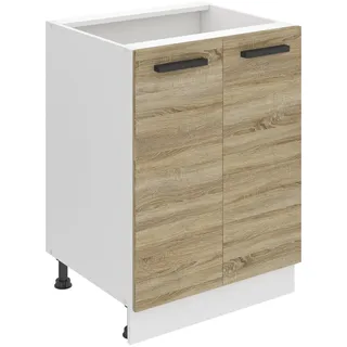 Belini Unterschrank Küche, Küchenunterschrank 60 cm Breite. SD2 Küchenunterschrank ohne Arbeitsplatte. Küchenschrank mit 2 Türen, Sonoma-Eiche - Beige