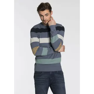 Strickpullover TOM TAILOR, Herren, Gr. L, blau (blau multi), Strick, Obermaterial: 100% Baumwolle, normal hüftbedeckend, Pullover Strickpullover, mit Blockstreifen