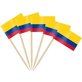AhfuLife 200 Stück Kolumbien Zahnstocher Flaggen, Kolumbiche Deko Fahne Klein Mini Zahnstocher Kolumbien Fähnchen für WM 2026 Eurovision Cupcake Topper Toothpick Cocktail Party Pub Deko