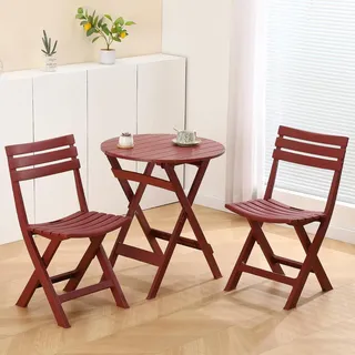 Bistro-Set, 3-teilig, rot, Balkonset: 2 Stühle, 1 Tisch, Balkonmöbel, klappbar, für Innen- und Außenbereich, mit Rückenlehne, klappbares Terrassenmöbel-Set - Rot