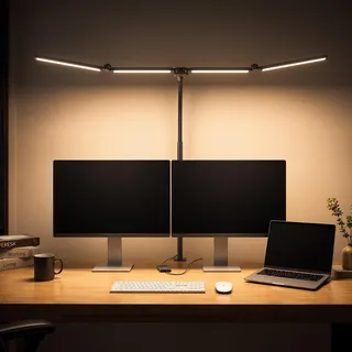 Kary LED Schreibtischlampe Dimmbar mit Klemme, Verstellbare Klemmleuchte | 4-Lichtbalken Klemmbar Tageslichtlampe Schreibtisch Lampe, 360° Schwanenhals, Tischklemme (6,2 cm), 5 Farbmodi & Memory