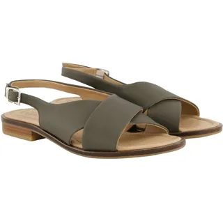 Ulla Popken Damen große Größen Übergrößen Plus Size Ledersandalen, elastische Fersenriemen, Weite H olivgrau 44 795184437-44